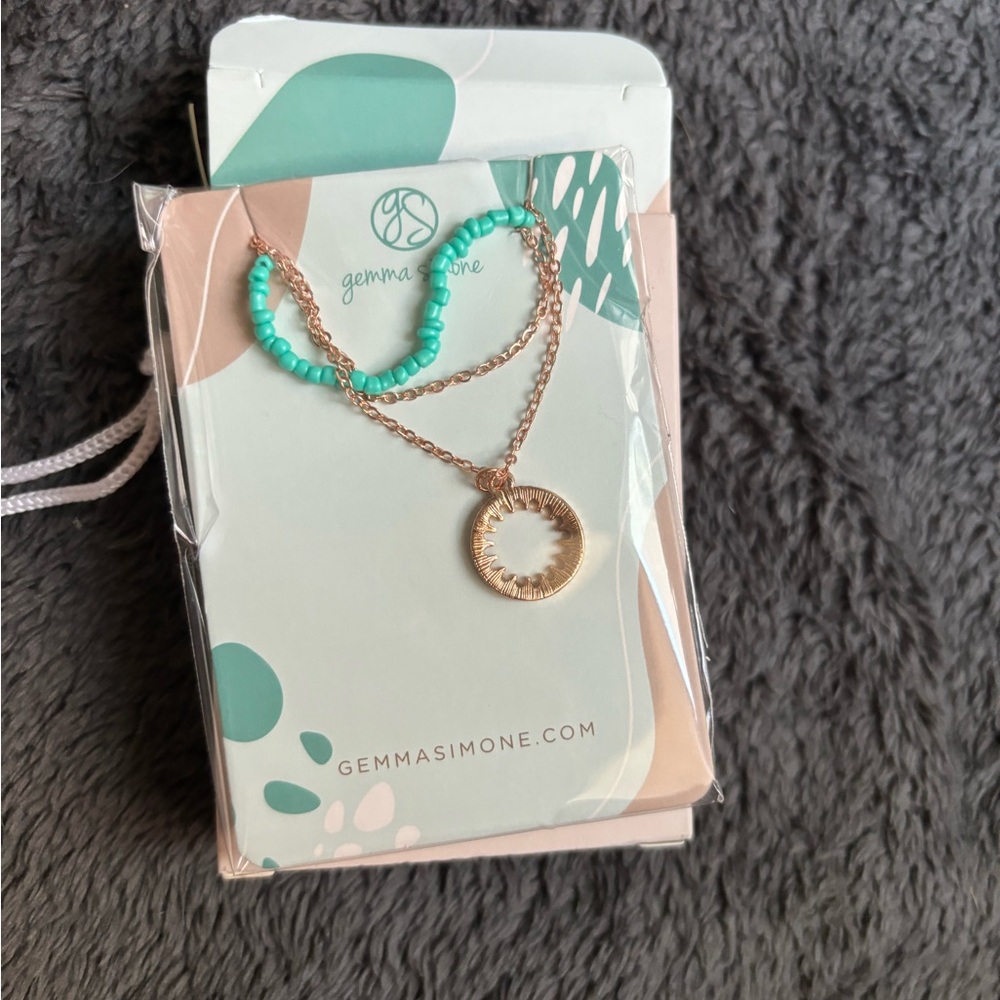 NWT Super Cute Gold and Aqua Layered Necklace Set